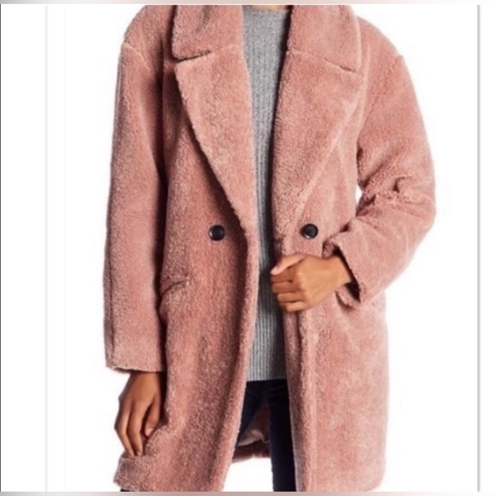 Lucky Brand Women 🧥Teddy Sherpa Coat Jacket Soft Blush Pink LINED POCKETS Size S